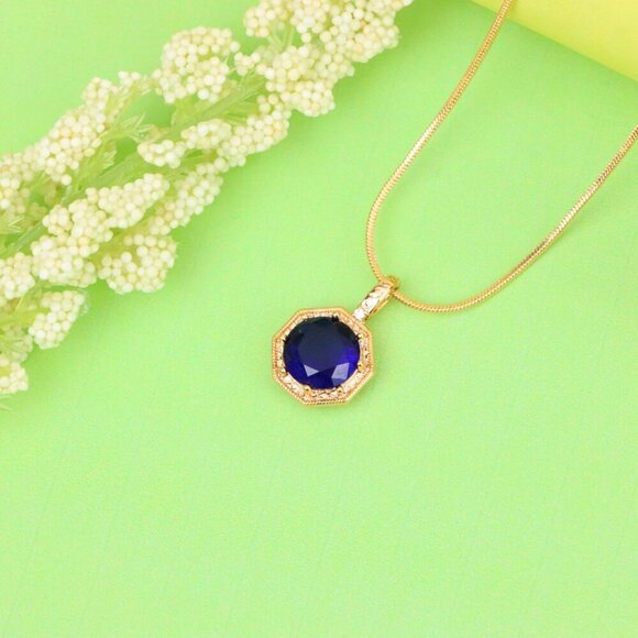 "Royal Purple Gemstone Pendant in Gold Octagon Frame, XPPT1390 - Picture 10 of 13